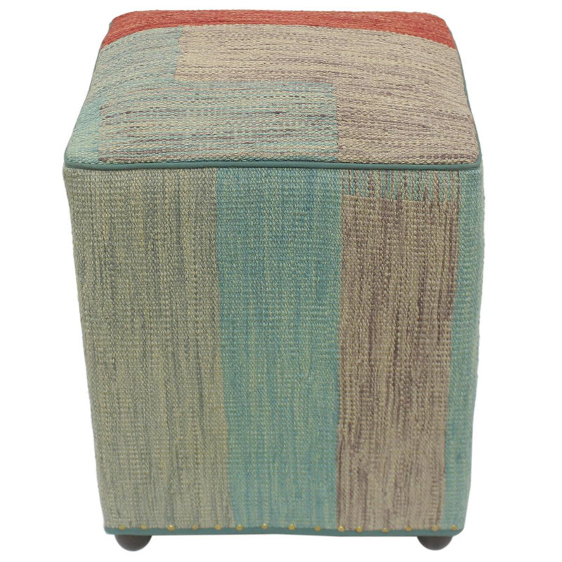 Aprea Upholstered Ottoman, Red/Green/Purple/Beige Wool
