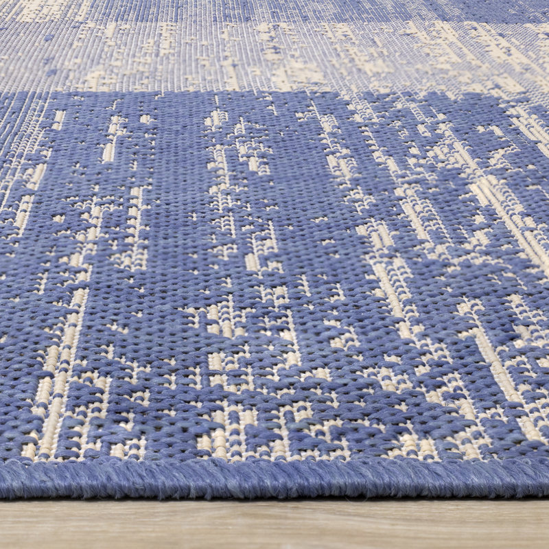 Blue Geometric Polyester Living Room Carpet, Rectangle 7'10'' x 10'6''