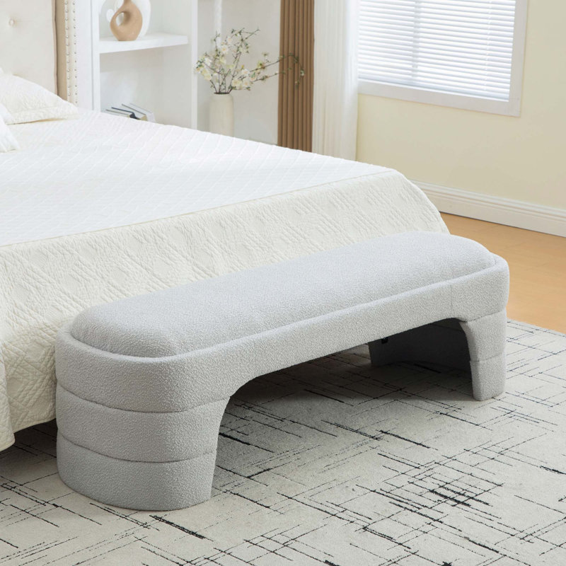 Bancs de chambre sans accoudoirs modernes de 64,96 po Boucle pour le salon, la chambre à coucher et le vestibule, Gris clair