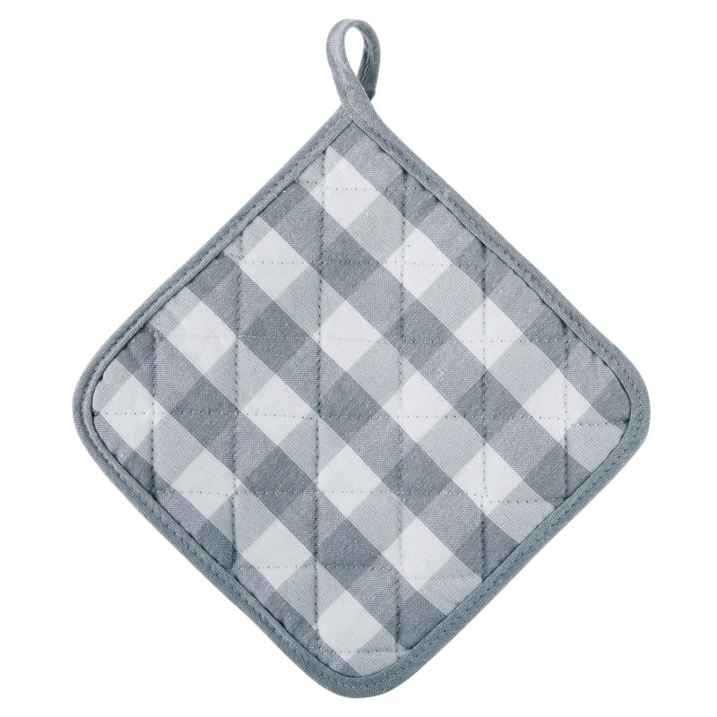 Live Life Products Checkered Polyester Potholder Set, Gray/White
