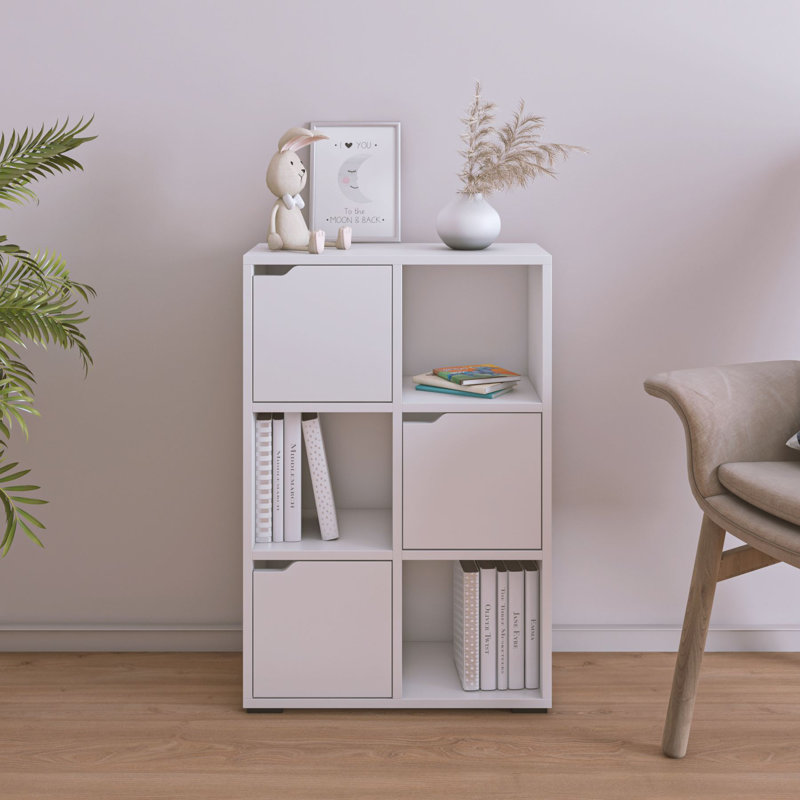 Modern Wall-Mounted Bookshelf, White, 23.6 x 35.4 x 11.0 inches | 100% Melamine Coated Particle Board, Thickness: 0.7 inches | Durable Plastic Legs, Multiple Shelves, Space-Saving Design, Perfect for Home & Office