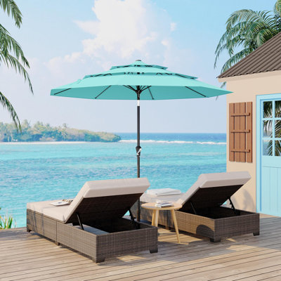 9Ft 3 Tiers Market Umbrella Outdoor, 3 Tiers Heavy Duty Patio Umbrella 8 Ribs, Outdoor Market Table Umbrellas with Ventilation and Hand Crank