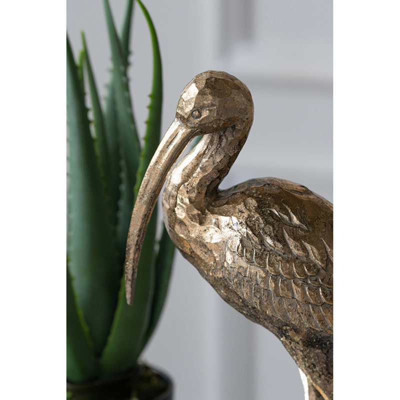 Crane Figurine, Gold Finish