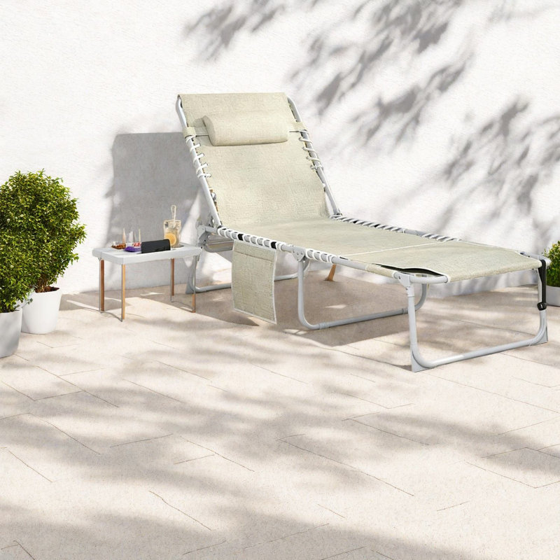 Chaise longue portative en acier portable avec dossier réglable, pour la détente en plein air