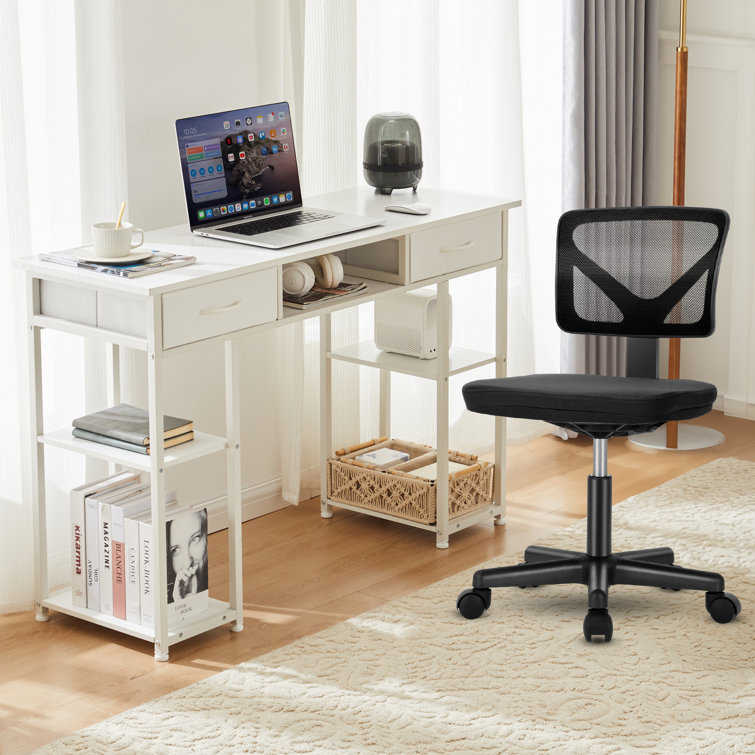 Desk and Chair Set: 48 Inch White Computer Desk & Height Adjustable Black Mesh Chair