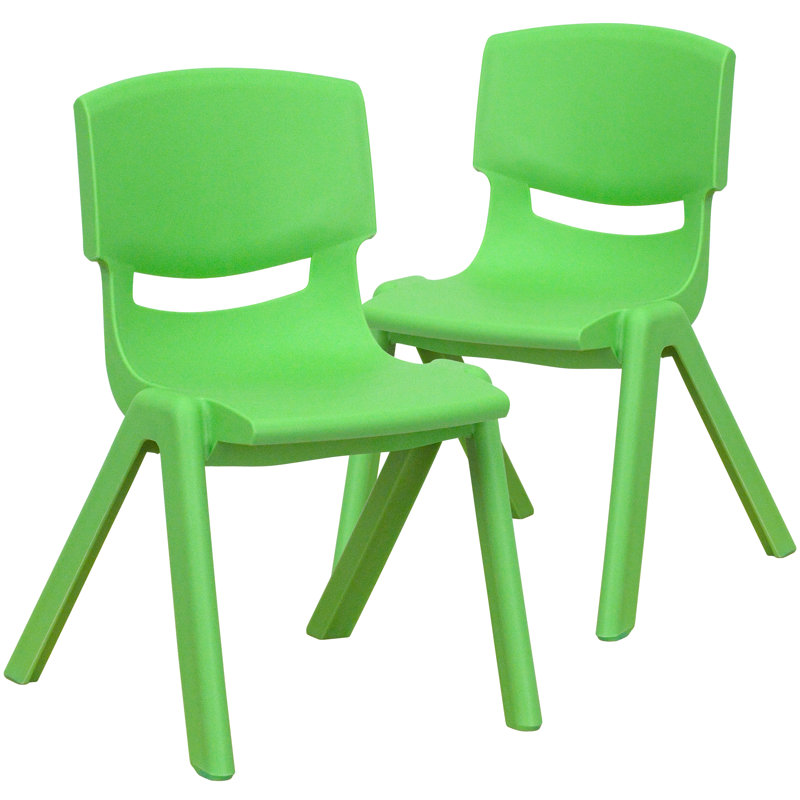 Chaise d'école en plastique empilable avec siège en H 12 po, Vert, H 22 po x l 13,25 po x P 15 po