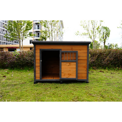 Niche pour chien en bois massif, toit imperméable, grande maisonnette haute durabilité avec porte et toit respirants