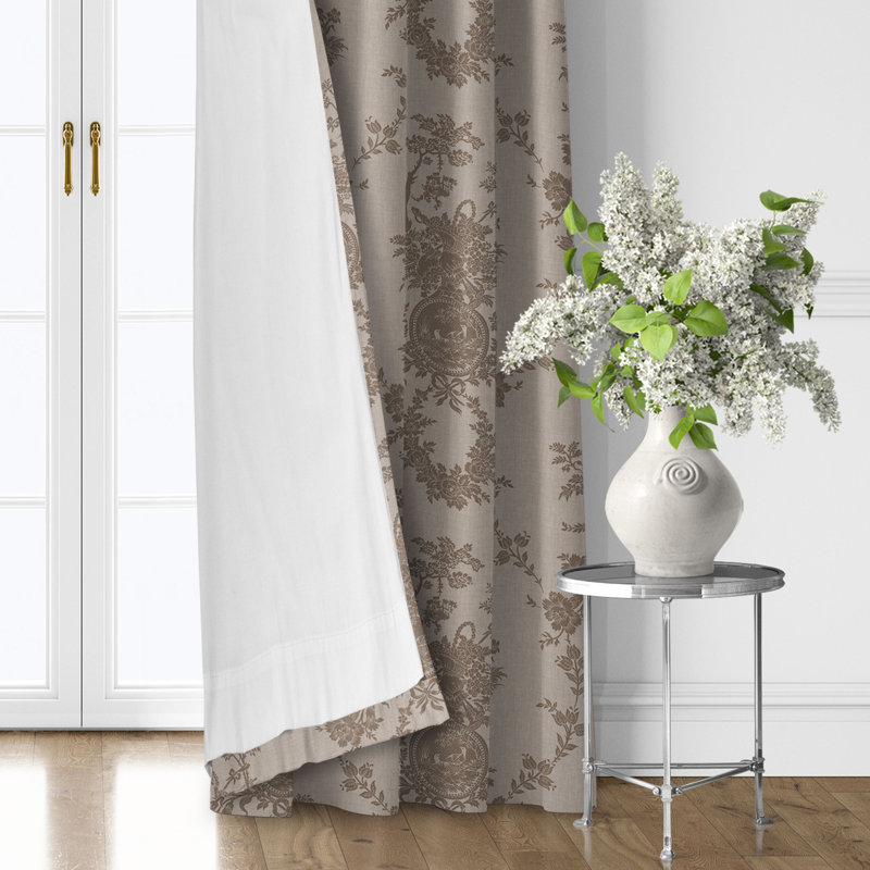Country Lane Toile  Natural Cotton Grommet Top Drapery Panel Set of 2, 50" W  x 72" L