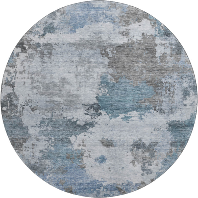 Premium Machine Washable Mayfield AMF2144 abstract Rug, Blue, 8' Round