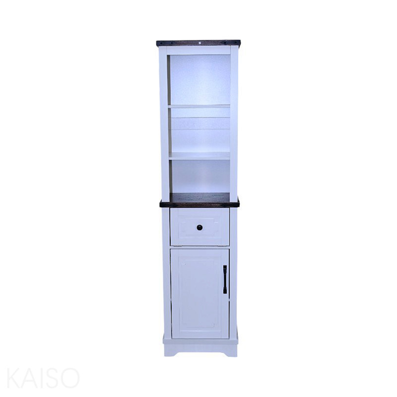 Narrow Cabinet,Bathroom Storage Cabinet, Farmhouse Storage Cabinet With Adjustable Shelves & Storage Drawer, Tall Linen Tower For Bathroom, Living Room, White With Black Walnut Color (Top)