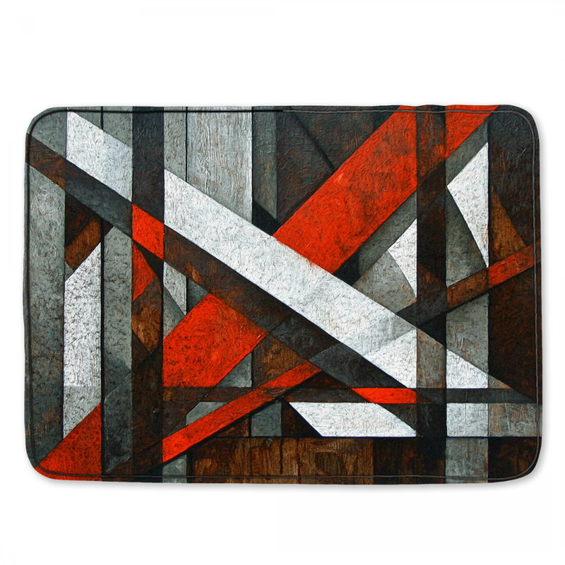 Tapis de bain abstrait, Simple - L 34 po x l 21 po, Géométrique gris / rouge