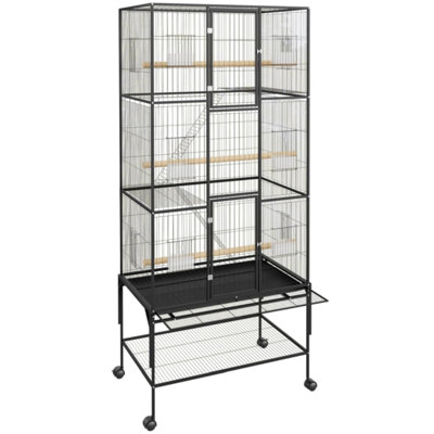 Large Bird Cage, Metal Fight Cage with Play Top, Rolling Stands, Feed Bowls, Wide Tall Parrot Cage for Parakeets, Conures, Cockatiel, Cockatoo
