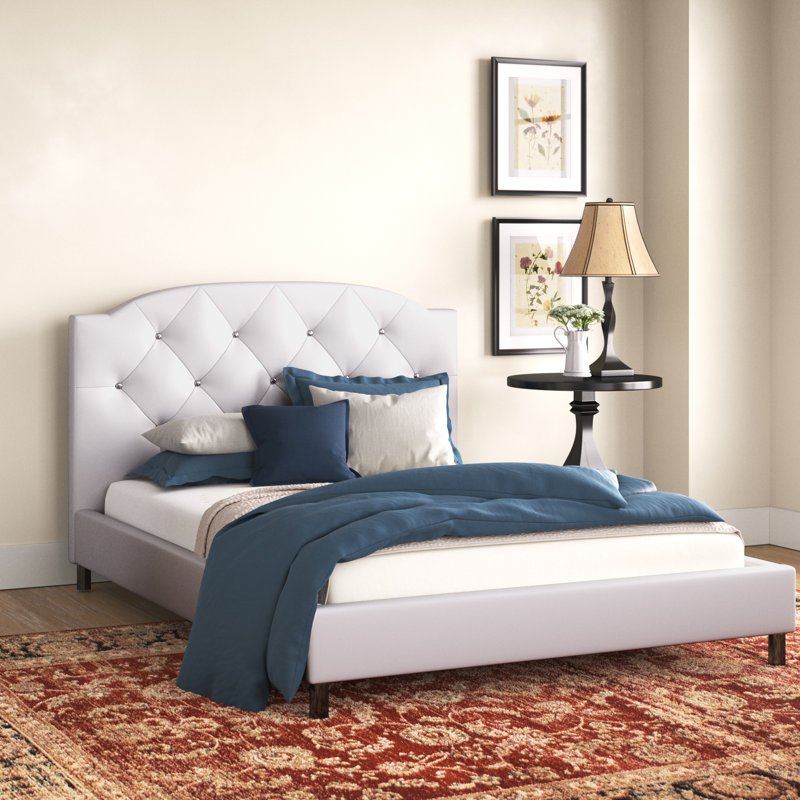 Lit plateforme tapissier Karina, Grand, Blanc