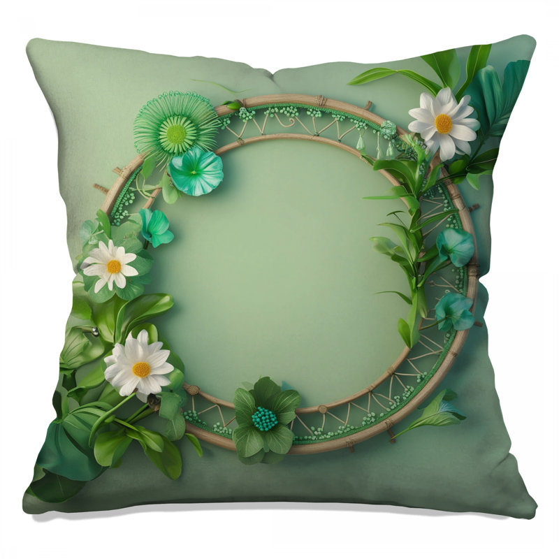 Coussins décoratifs à couronne florale verte, 18 x 18 pouces