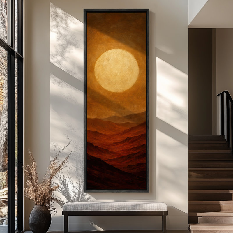 «Radiant Sun Over Red Desert Mountain Layers», reproduction d'art sur toile encadrée, H 60 po x l 20 po x P 1,5 po, Noir