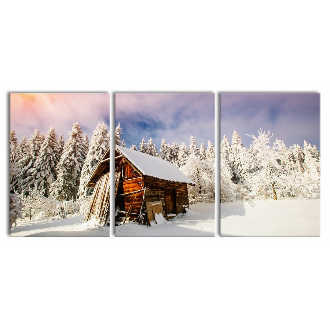 3-tlg. Leinwandbilder-Set Wooden Hut in the Snow