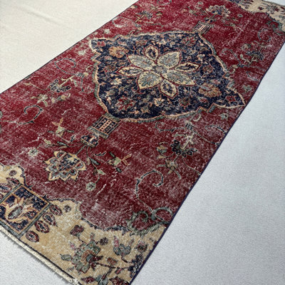 52x92.5 Inch Red Wool Patchwork Rug, Traditional Area Rug
