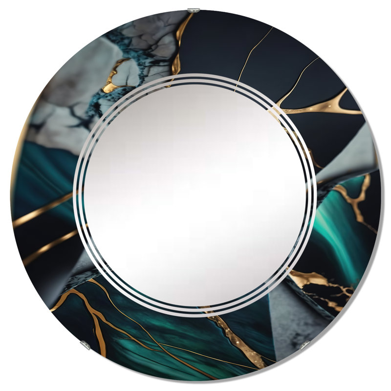 Picrin Abstract Geode Green II - Miroir mural abstrait en marbre, 32 po x 32 po