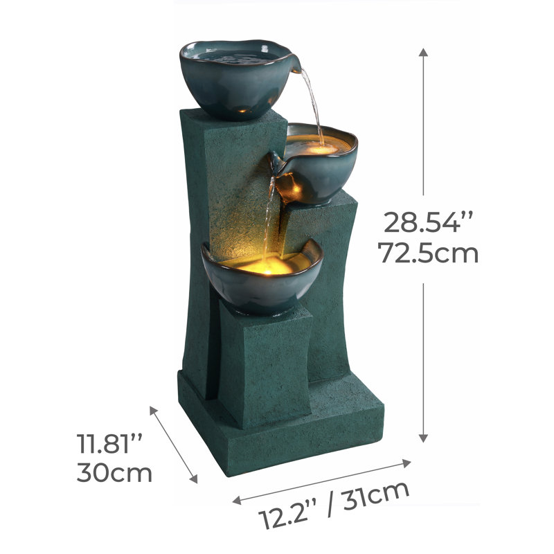 Jeany 28.54" Outdoor Water Fountain with LED Lights, Green