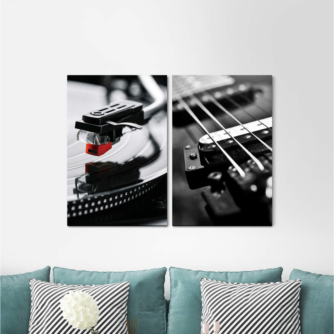 Turntable Vinyl Record Guitar Strings Guitar Audiophile - 2 Piece Wrapped Canvas Photograph Print Set black,gray