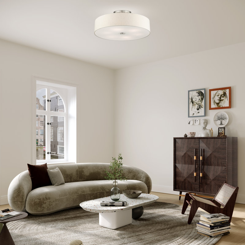 Plafonnier semi-encastré 30 po à 6 lumières Konur, Nickel brossé