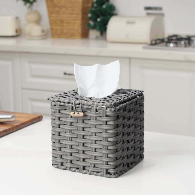 Algerine Square Wicker Tissue Box Cover, Gray