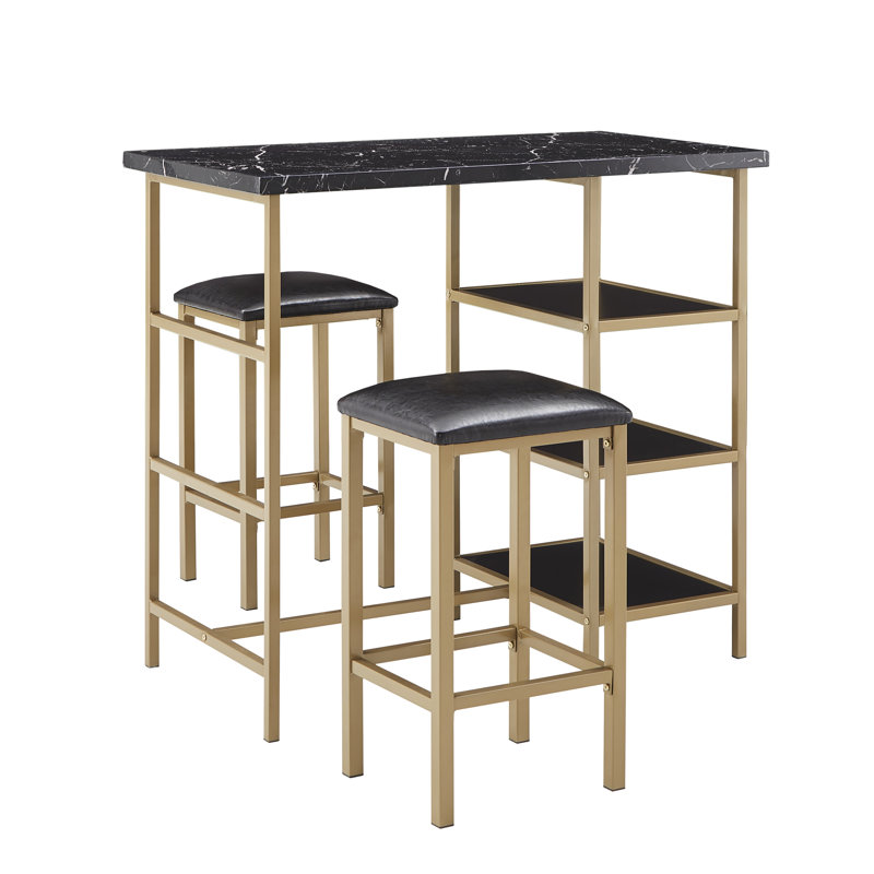 Merrionette 2 - Person Faux Marble Top Dining Set, Gold