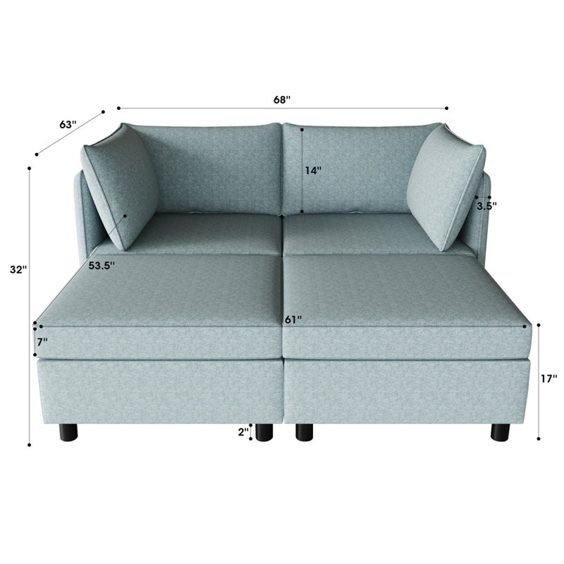Canapé modulaire modulaire avec rangement, Tissu bleu antique