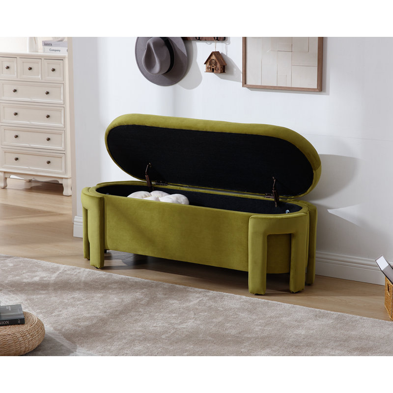 Banc de rangement rembourré en polyester Lalanya, Vert olive