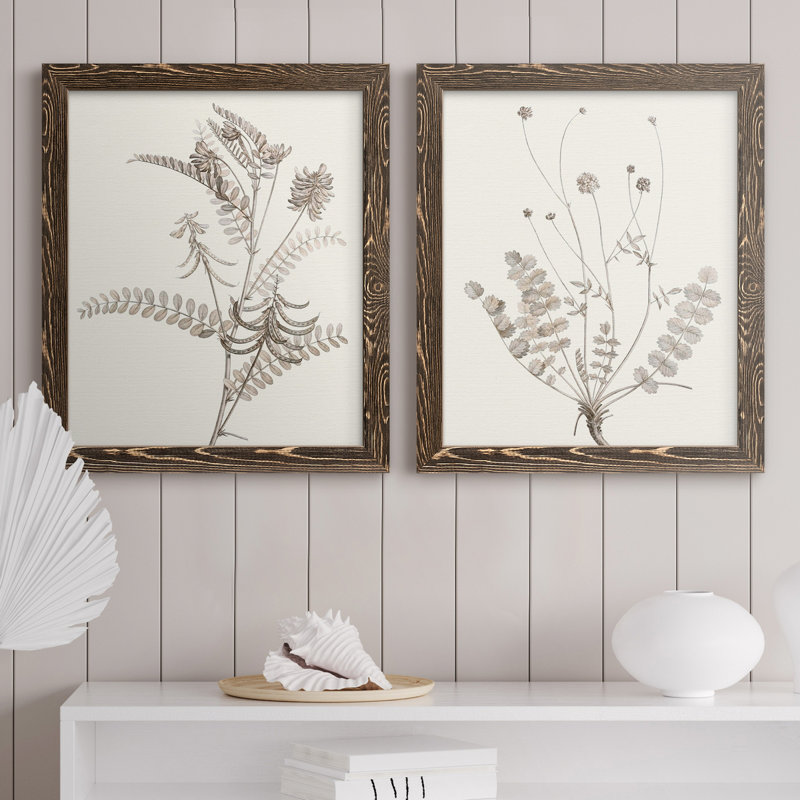 «Neutral Botanical Study VIIP», reproduction d'art encadrée - prête à être accrochée, H 24 po x l 36 po x P 1,5 po