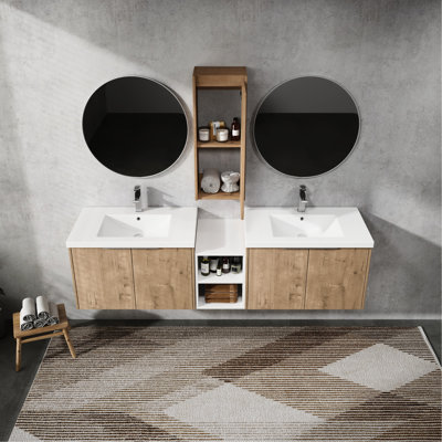 Armoire de salle de bain 72 po avec lavabo et tablette de rangement latérale