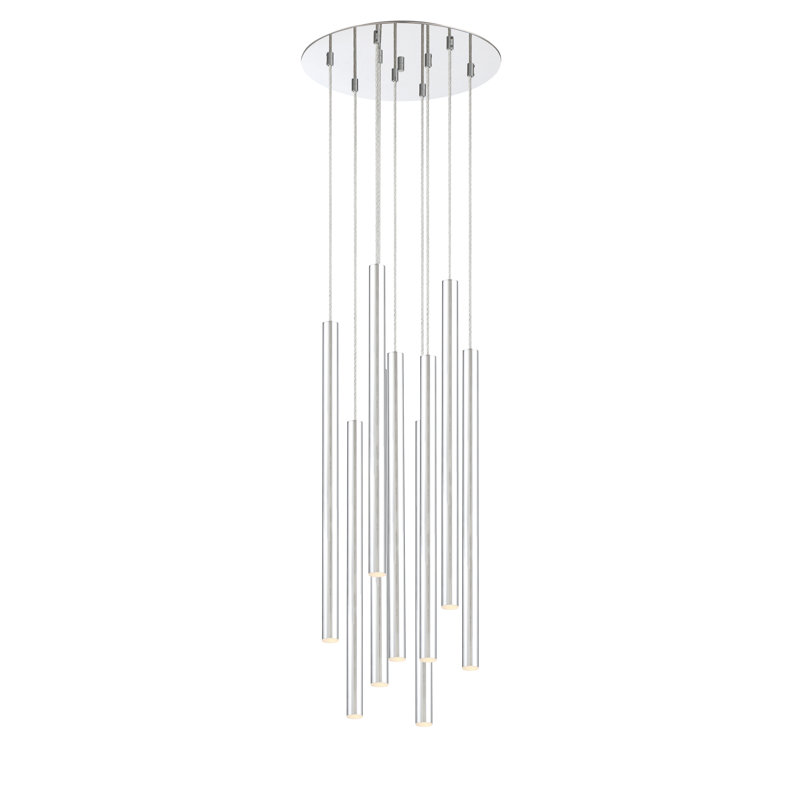 Luminaire suspendu cylindrique à 9 lumières DEL Bowning, Chrome