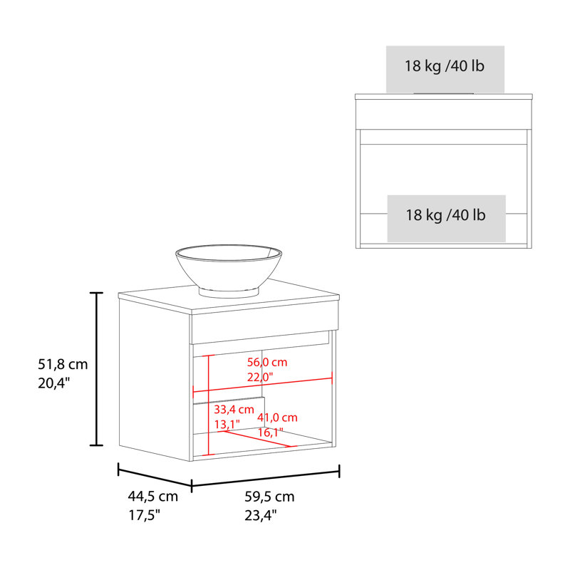 Meuble-lavabo de salle de bain blanc avec 2 portes pliantes - autoportantes, fraîches et modernes, rangement facile, hauteur de 20,4 pouces, système de rangement à lattes en panneau de particules brillant, H 20,4 po x l 23,4 po x P 17,5 po,