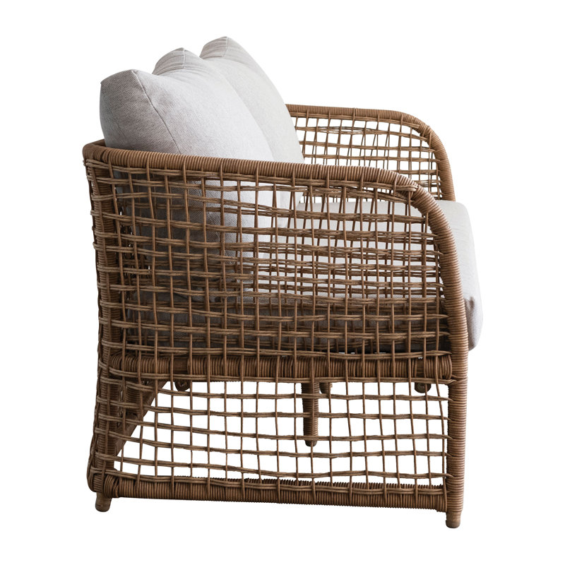 Longue chaise intérieure / extérieure en osier de plastique tissé à la main avec coussins en tissu