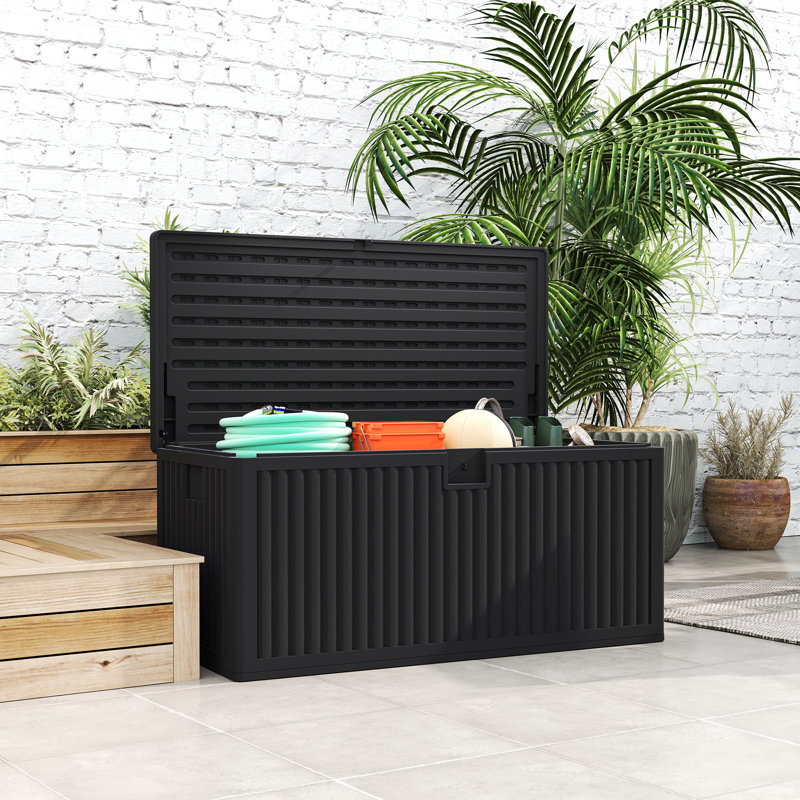 Boîte de rangement pour terrasse avec vérins à gaz 136 gallons, 136 gallons, noir