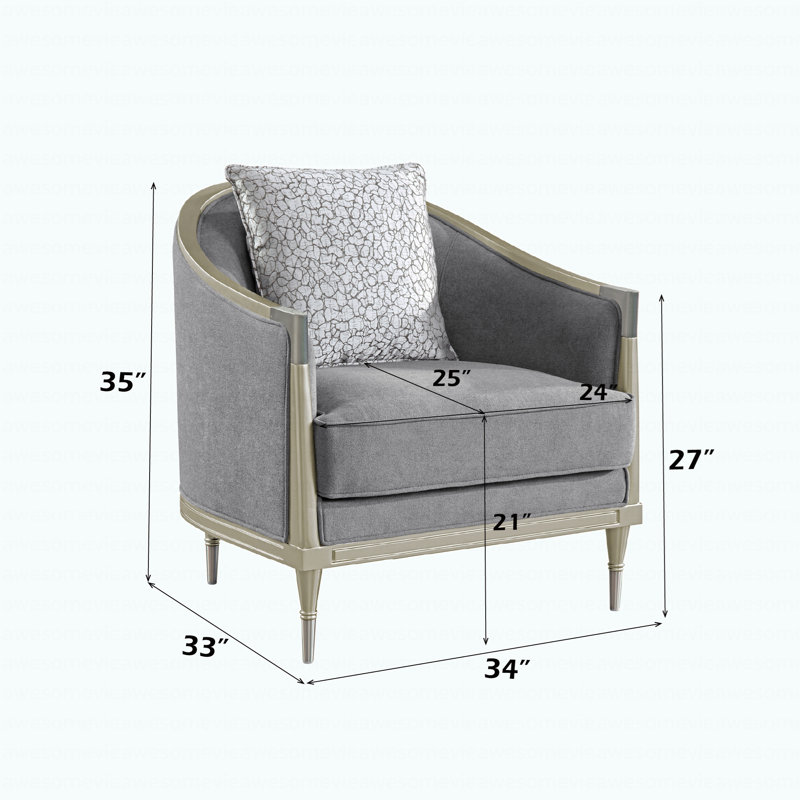 Modern Gray Chenille & Champagne Chair W/Pillow