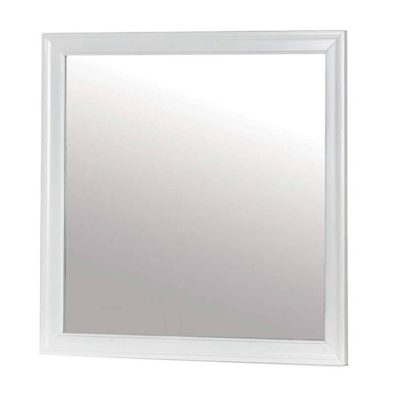 Miroir de commode Ryla, cadre carré de 38 pouces, bois massif de ferme, Blanc, Horizontale et verticale
