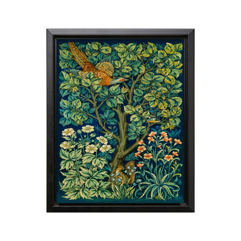 William Morris - faisan, H 16 po x l 20 po, Canevas, Cadre noir