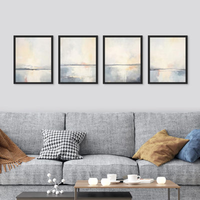 Aquarelle océan paysage marin encadré sur papier, impression de 4 pièces