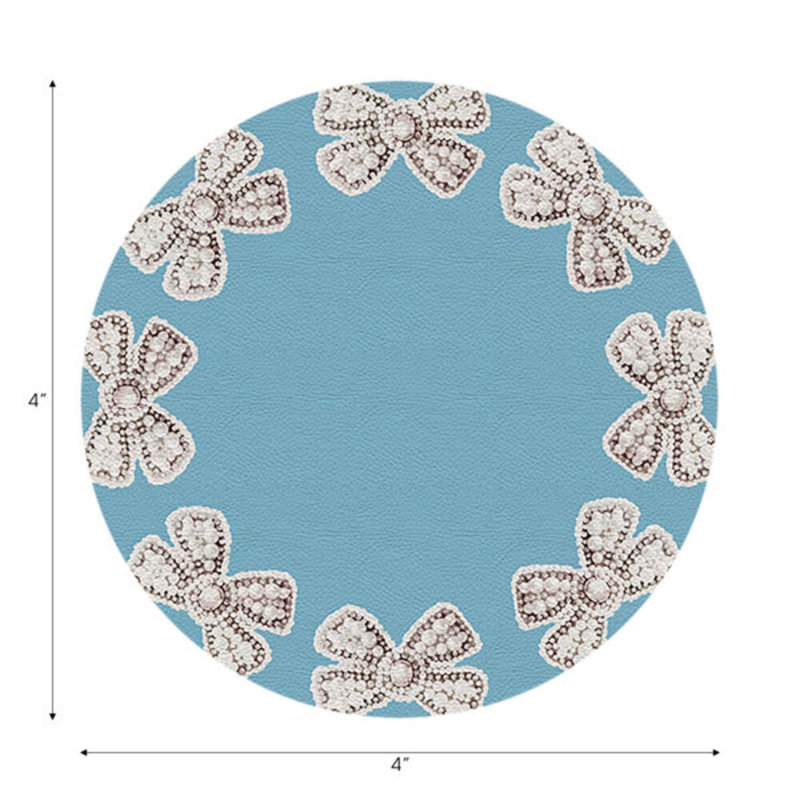 Pearl Bow Colony Vegan Leather Round Coasters, Blue Bell