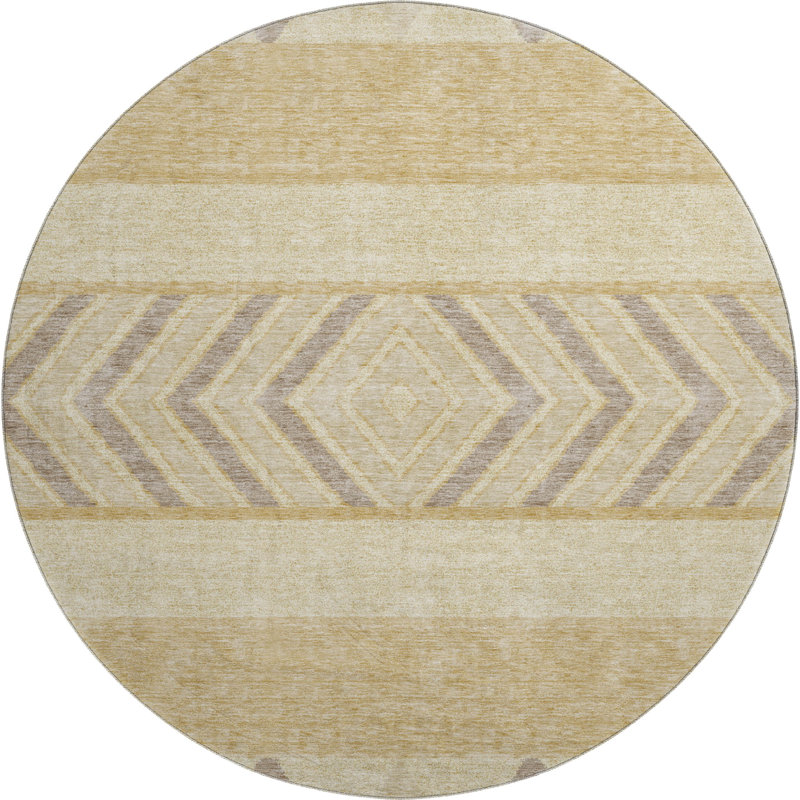 Premium Machine Washable Prisco Gold Rug, Round 8'