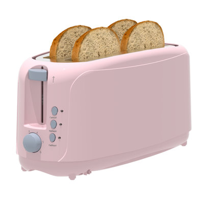 4 Slice Extra Long Slot Toaster With 6 Browning Levels & Defrost/Reheat Functions,Pink