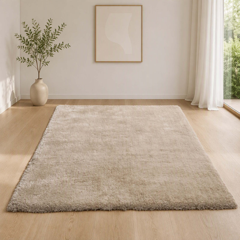 Tapis à poil long luxueux texturé doré de 7,5 po x 9,5 pi de style moderne, équivalent à 89 x 113 po
