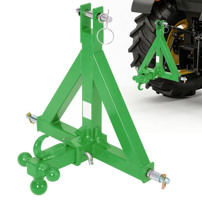 Heavy-Duty 3-Point Trailer Hitch Receiver, 4536kg Load Capacity Global Adapter for Category 1 Subcompact Tractors, 5cm Ball & Hook, Fits Kubota Farm Equipment