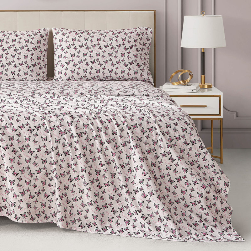 Juicy Couture Printed Microfiber Sheet Set, Full / Double, Butterfly Bow Toss
