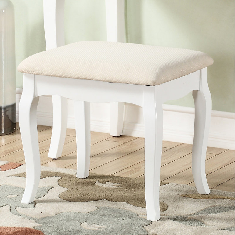 Wood Make-Up Vanity Table And Stool Unit, White - 5 Drawers For Cosmetics & Adjustable Oval Frame Mirror Pair Accessories