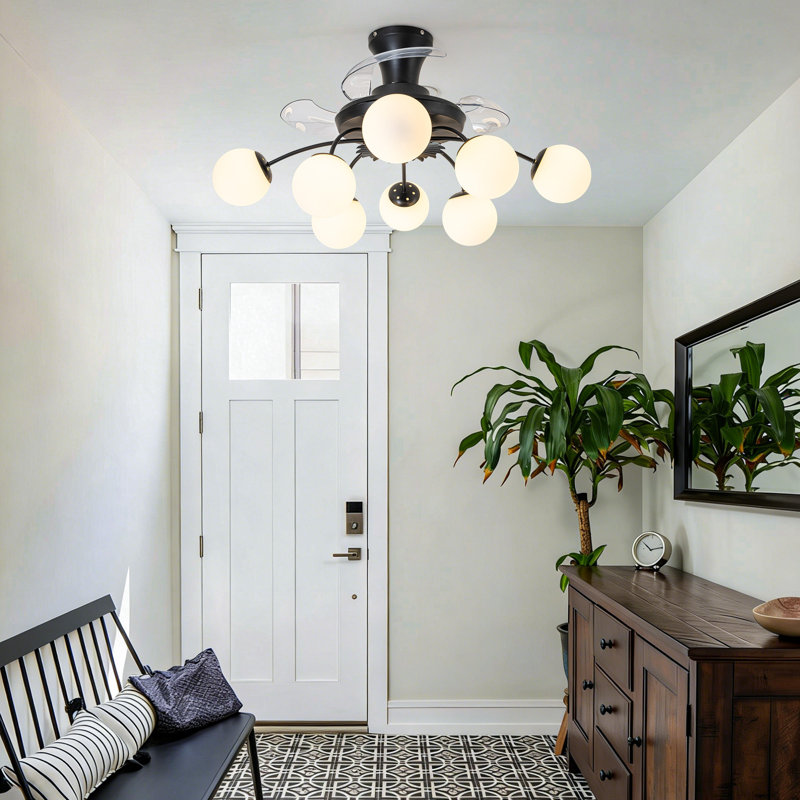 Plafonnier moderne à DEL de 34 po avec ventilateur intégré et télécommande, Noir / blanc