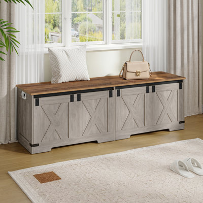 59" Storage Chest, Extra Large Storage Trunk with 2 Safety Hinges, Farmhouse Wooden Box Bench, Lift-Top Organizer Chest, Entryway Trunk for Bedroom, Living Room, Greige