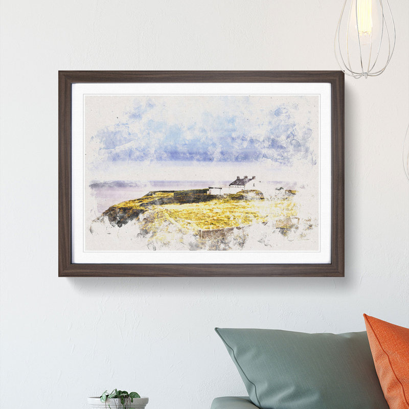 House upon the Coast of Dublin Ireland - Picture Frame Painting Print, 40cm H x 60cm W x 2cm D, Walnut Framed