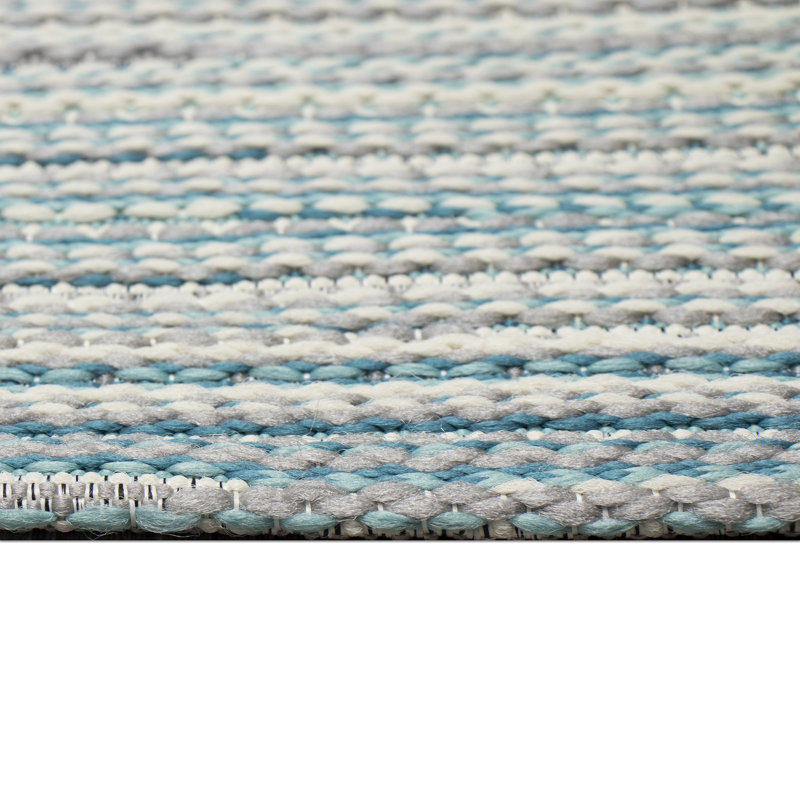 Tapis bleu / gris en polyester / polypropylène tissé à la machine Natarbora, Tapis de couloir 1 pi 11 po x 7 pi 6 po
